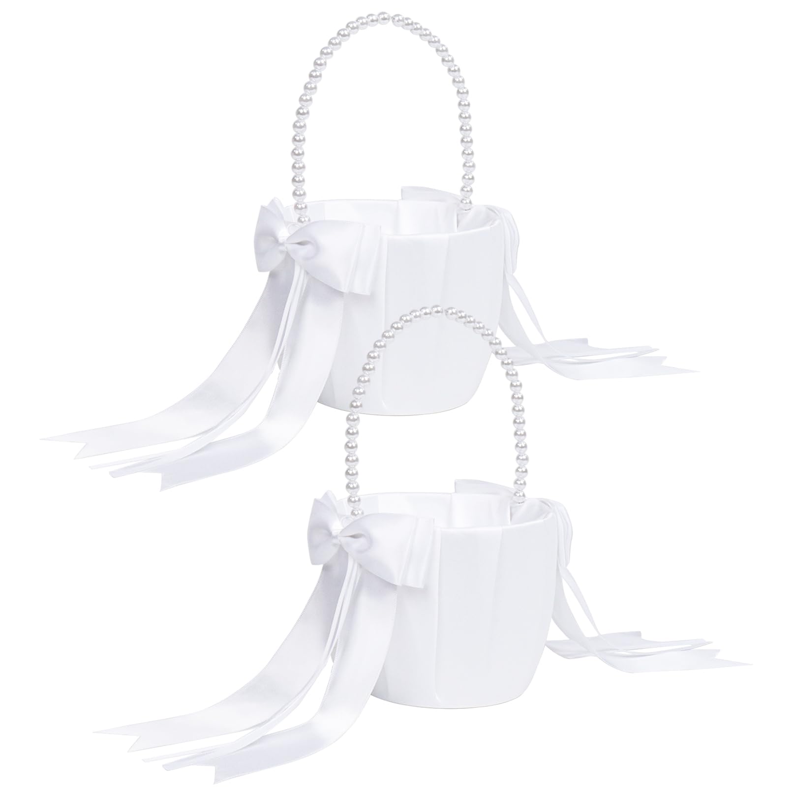 2 Stück Blumenmädchen Korb für Hochzeit, Satin Hochzeit Blumenkorb für Blumenmädchen Weiß Hochzeit Blumen Körbe
