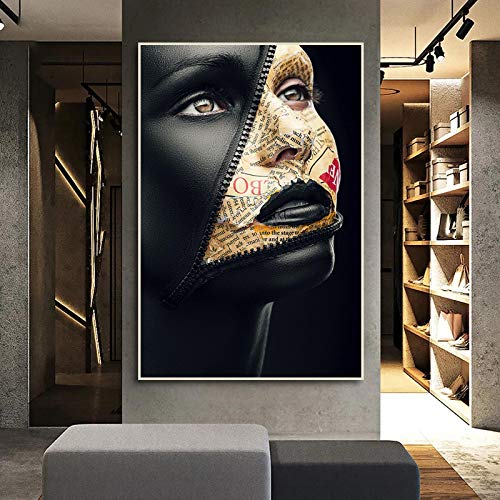 Toile art peinture femme noire affiche réaliste haute définition sans cadre 60x80