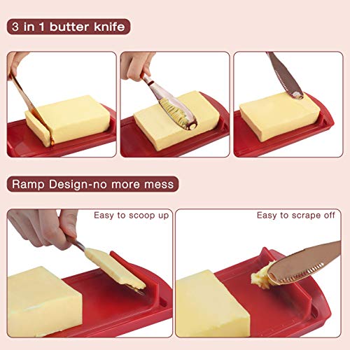 image for HIYA WZXL Butter Dish with Magnetic Lid and 3 IN 1 Knife, Large Capaci
