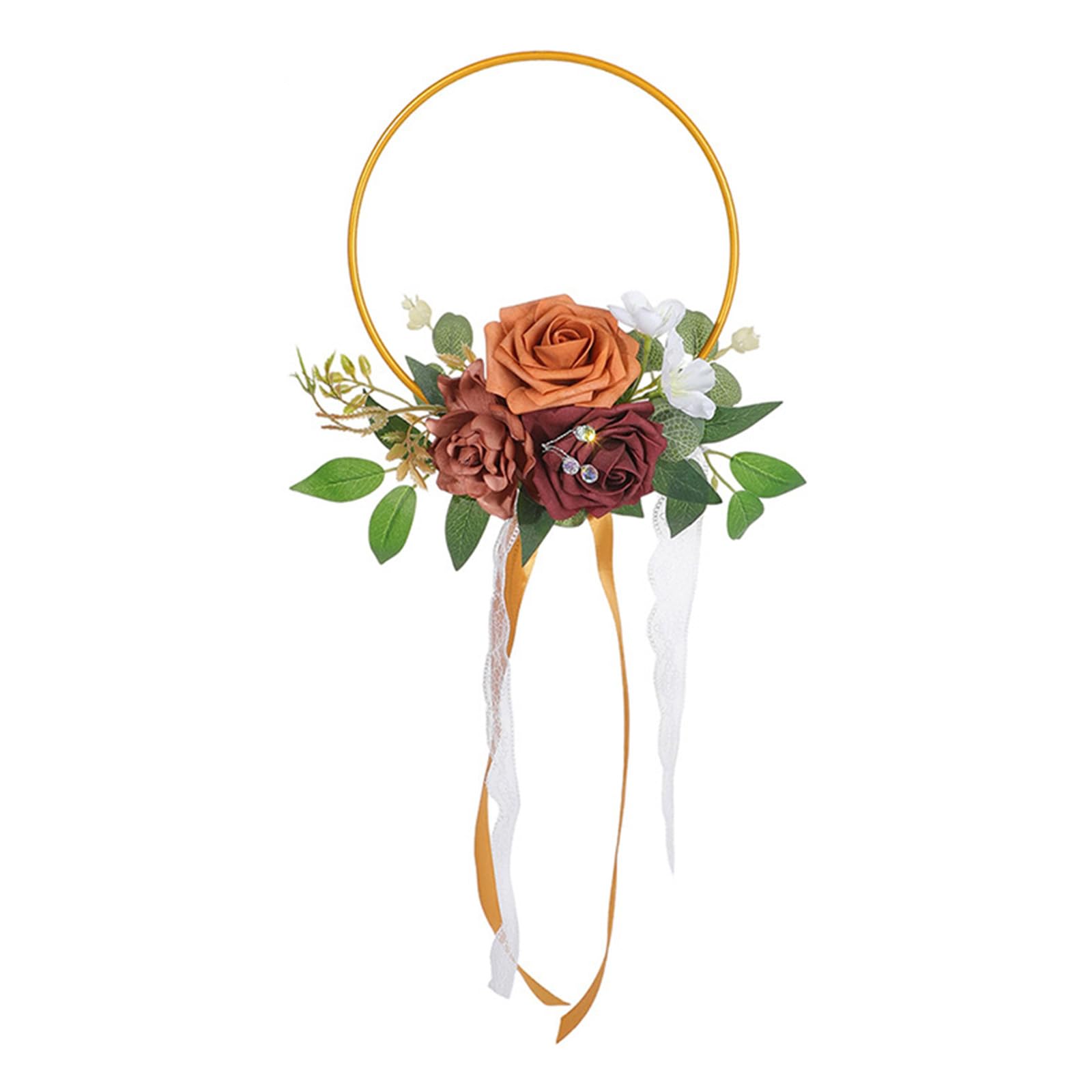 Realistic Artificial Rose Wreath with Iron Frame Floral Garland for Home Wedding Decor Rose Iron Wreath
