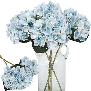 Kisflower 6 Stks Zijde Hortensia Kunstbloemen Realistische Hortensia Bloemen Boeket voor Bruiloft Party Kantoor Home Decor£¨Blauw£