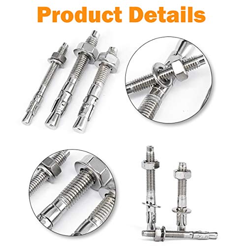 3834 x 334 concrete anchor 304 stainless wedge anchor with excellent anti-rust performance 30418-8 stainless steel concrete anchors and screws kit 10pcs