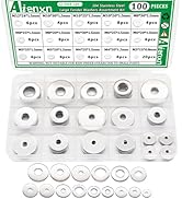 Aienxn 100PCS 304 Stainless Steel Fender Washer Assortment Kit, Washers for Bolts, 15 Metric Size...