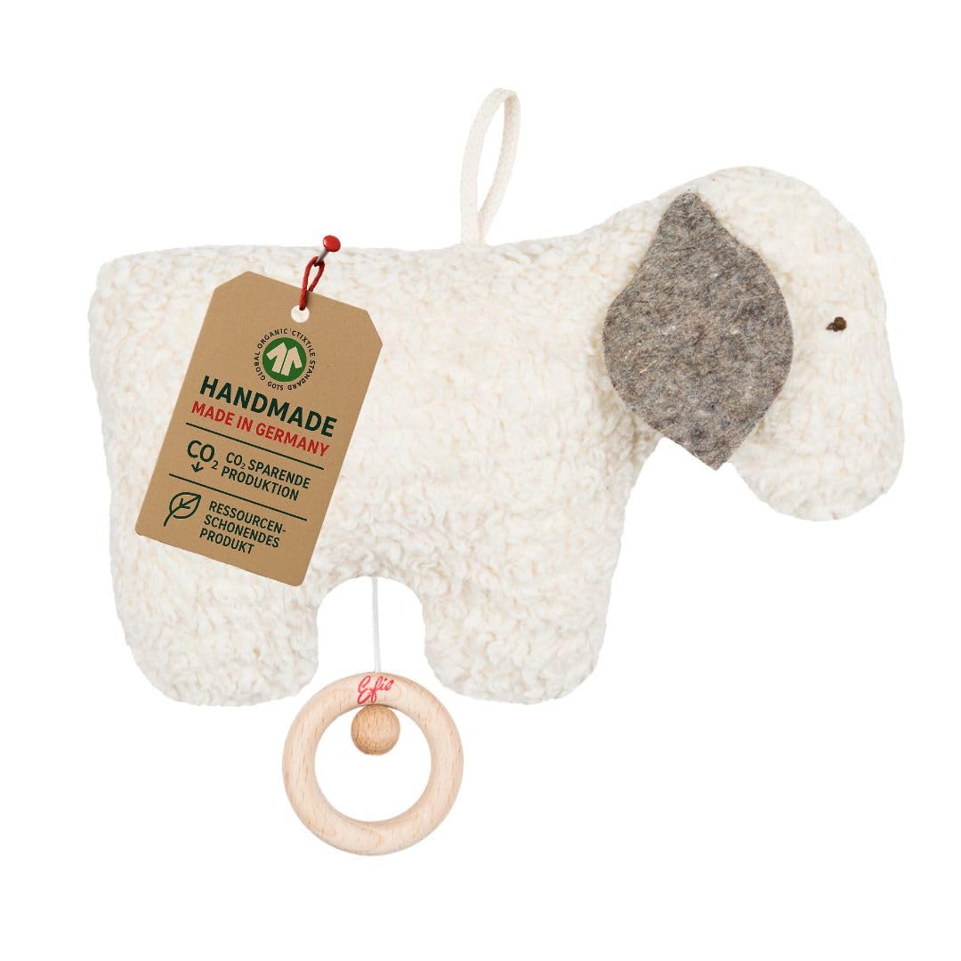 Efie Bio - Spieluhr Schäfchen, kontrolliert biologischer Anbau (organic), Made in Germany, GOTS zertifiziert, nachhaltig, Melodie Brahms (Guten Abend, gute Nacht)