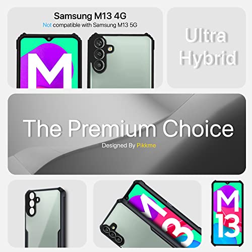 Image of Pikkme Samsung Galaxy M13 4G Back Cover | Crystal Clear Transparent Back | Ultra Hyrbid | Full Camera Protection | Raised Edge | Bumper Back Case for Samsung Galaxy M13 4G (Plastic, Black)