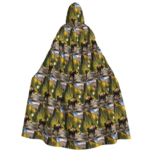 GUOLGP Capa con capucha con estampado de oso de ciervo y alce para hombres y mujeres, para Halloween, Navidad, carnaval, fiestas temáticas