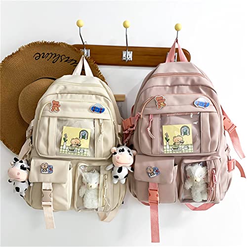 Kawaii Backpack with Cute Bear Plush Kawaii Pin Accessories Large Capacity Aesthetic School Bags Cute Bookbag for Girls Teen Beige4