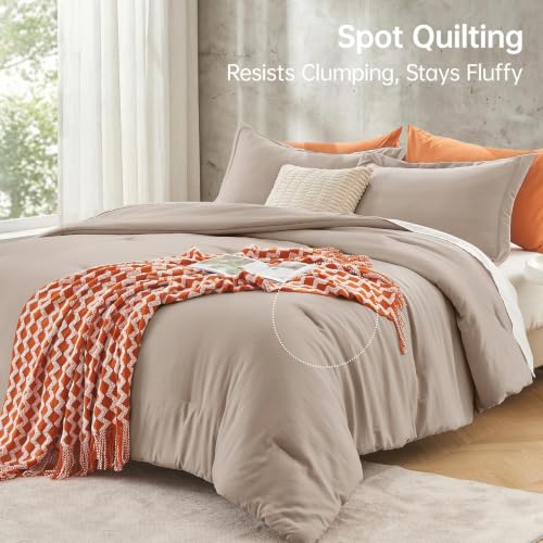 Image of MUXHOMO Oversized King Comforter Set, Lightweight Down Alternative Bed Set | All Season 3 Piece Bedding Set,Ultra Soft Down Alternative,Includes 1 Comforter 120x98 and 2 Pillow Shams 20x36,Dark Linen