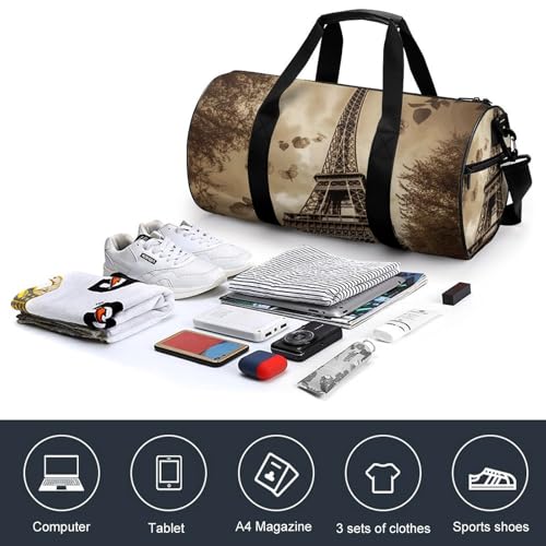 Paris Eiffel Tower Gym Bag Small Travel Duffle Bag with Compartment Carry On Weekender Bag for Women Men4