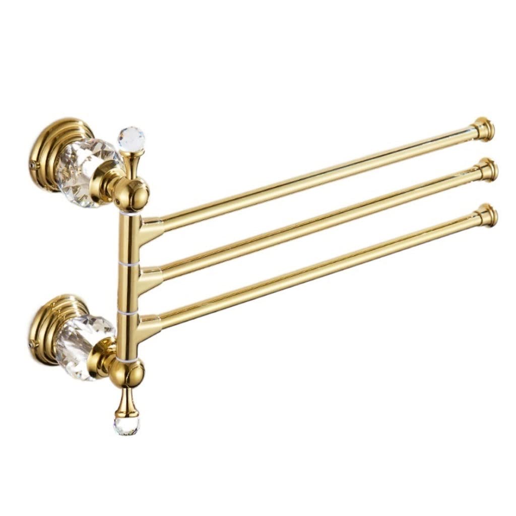 Bathroom Towel Holder 180 Degree Rotating Towel Bar Crystal Stainless Steel Rack Wall Mounted Swivel Holder Bathroom Accessories Compact Bathroom Storage(3 Arms)