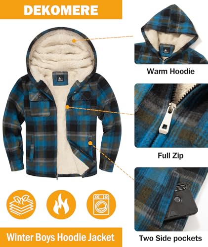Image of Boys Fleece Jacket with Hood Unisex Child Sherpa Lined Zip Up Warm Coat Hooded Sweatshirt Outerwear