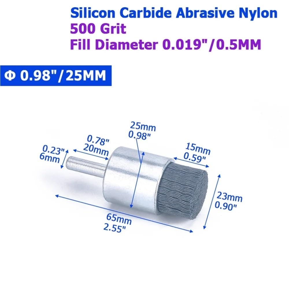 Accessori per trapano con spazzola metallica, Spazzola a tazza in nylon con filo di acciaio al carbonio abrasivo, carburo silicio, sbavatura pulita, multidimensione(25mm*500)