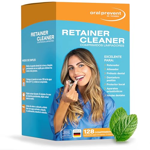 Oral Prevent Retainer Cleaner Tabletas Limpiadoras (128 uds) - Pastillas Limpieza Ferula Dental - Limpiador Ferula Dental - Invisalign - Menta fresca