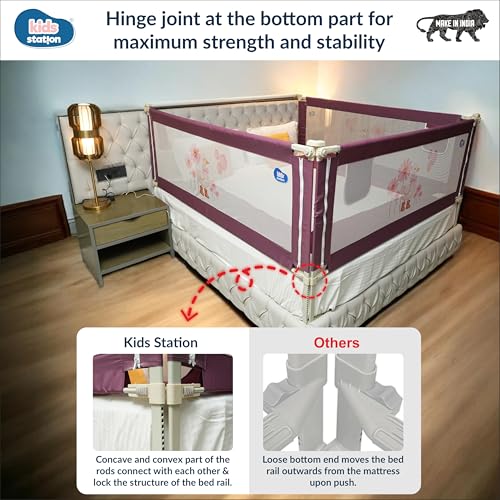 Image of Kids Station 1 Side Premium Bed Rail Guard (6.3ft x 2.6ft / 190x80cm), Bed Railing for Baby Safety, Kids Toddler Bed Protector Side Walls, Adjustable Height, Portable & Foldable (Maroon)