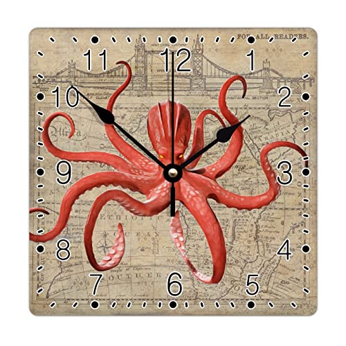 Horloge murale rustique en forme de pieuvre pour salle de bain - 8