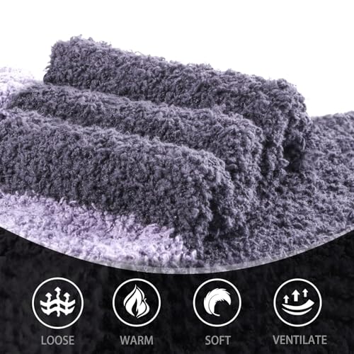 Men's Fuzzy Socks Cozy Fluffy Sleep Bed Socks Winter Warm Slipper Socks for Men Size 6-14, 5 Pairs/Pack 6