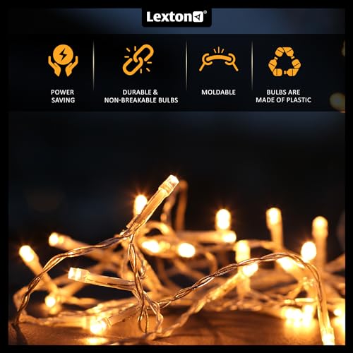 Image of Lexton Led String Light Plug Sourced 11 Meter, 40 High Pixel LED, 8MM Led Bulb, Suitable for Indoor & Outdoor Decorations, Diwali, Christmas, Wedding, Party, (Ultra Warm White, Pack of 10)