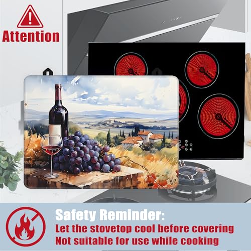 Image of Electric Stove Top Cover,Grape Wine Bottle Stove Cover for Glass Top Electric Stove,Rustic Country Heat Resistant Flat Top Stove Mat Countertop Protector, 28 x 20 Inch