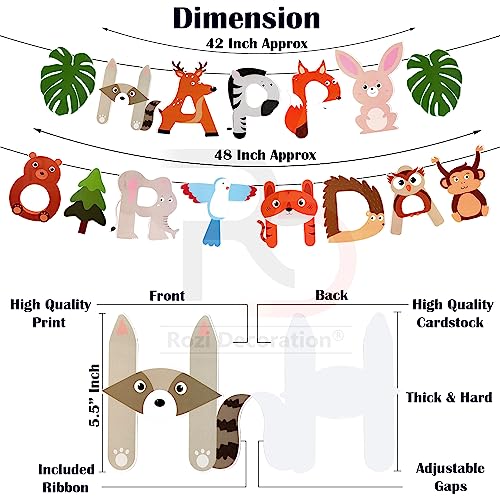 Image of Rozi Decoration Jungle Theme Birthday Decoration Kit Pack of 82 Pcs | Animal Theme Party Set with 6 Foil Balloons, Happy Birthday Banner, Garland Arch & Golden Confetti Balloons for Boys & Girls