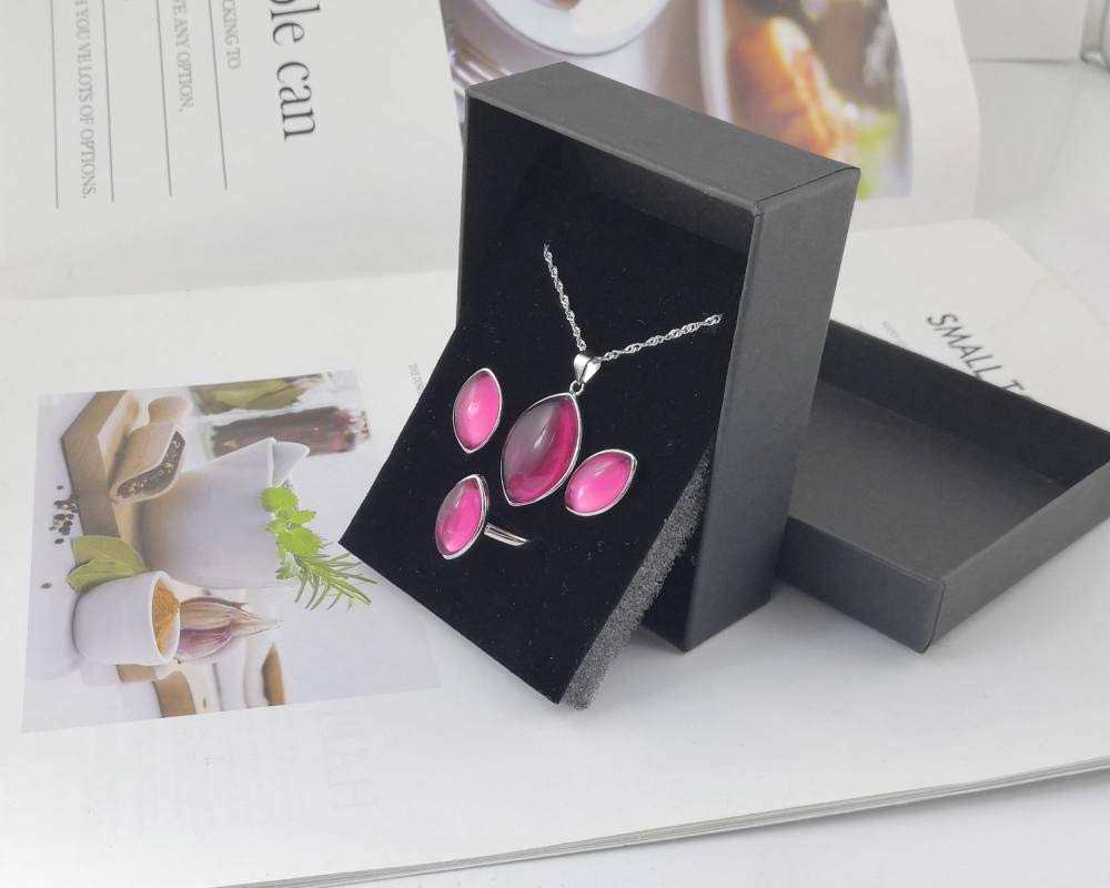 Moda S925 Sterling Silver Necklace Abertura Anillo Pendientes Joyería Conjunto De Mujeres Ojo Forma Geométrica Calcedonia Rosa Retro Clásico Encanto Creativo Regalo De Alta Gama