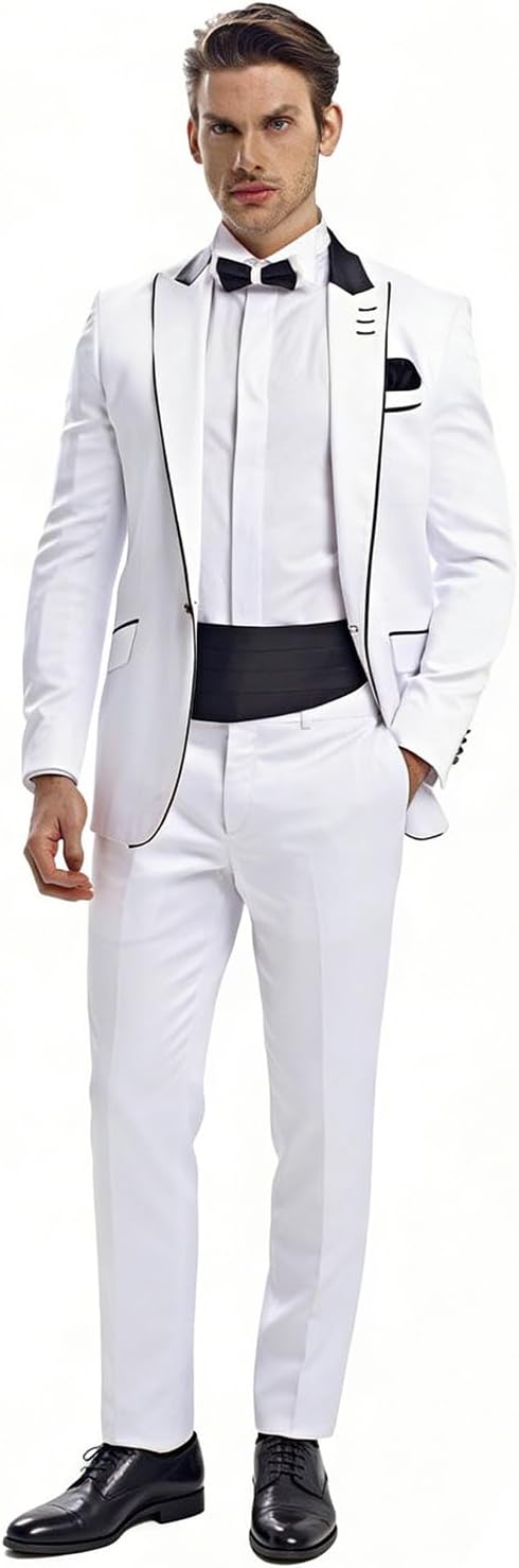 Men's 2 Pieces White Slim Fit Peak Lapel Wedding Tuxedo