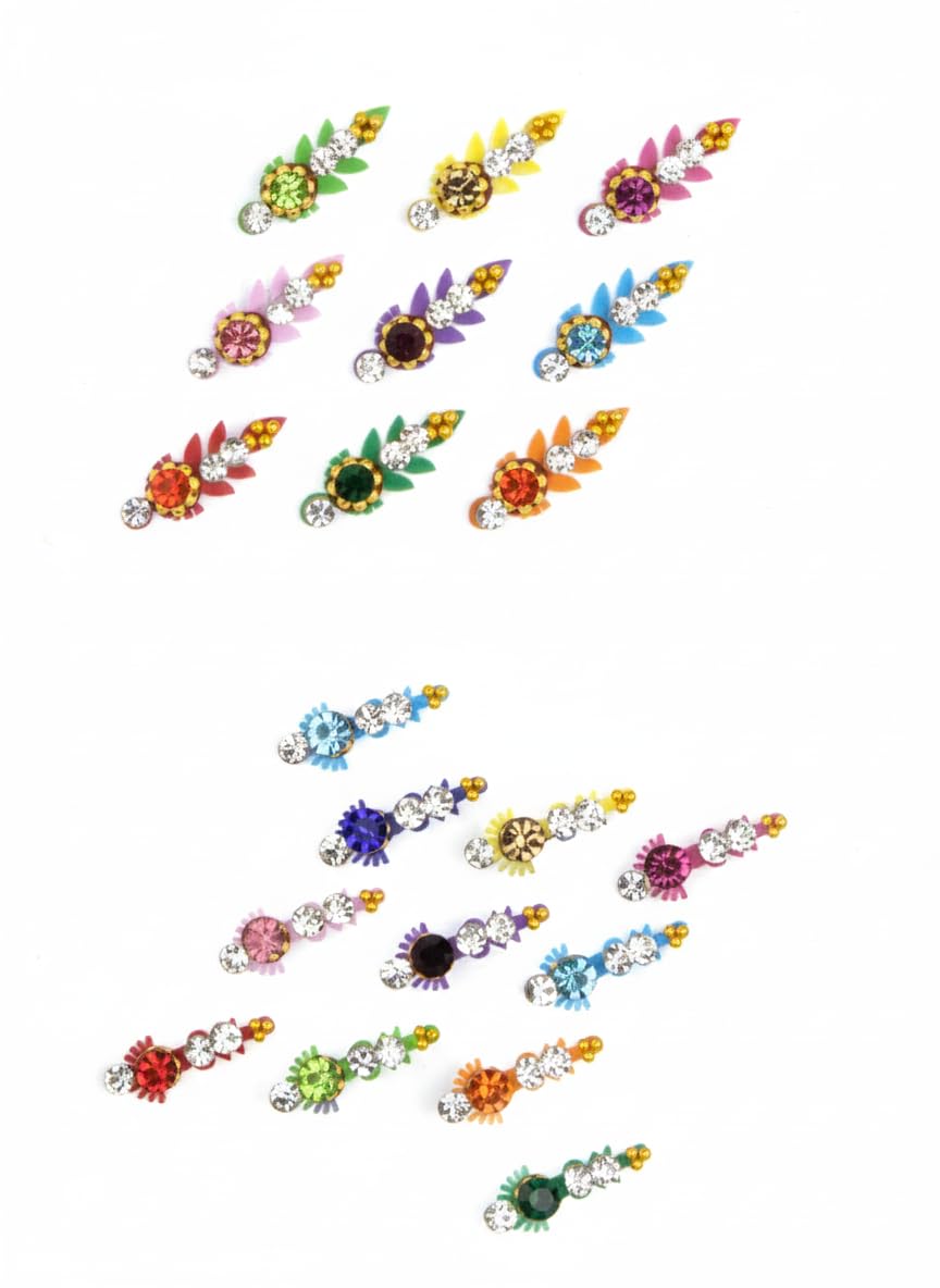 Kausi Jewellers (Pack of 10) Medium + Small Stone Fancy bindies for Women,Girls for Wedding, Parties, Wedding dulhan Bindi Designs (Pack of 10) 1