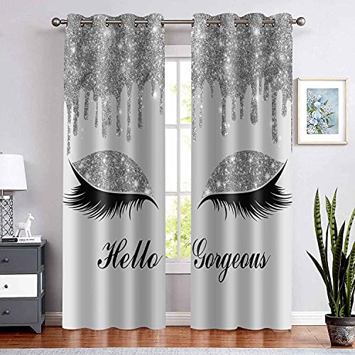 Hello Gorgeous Curtains, Eyelash Unicorn Curtains, 42x84inches, 2 Panels