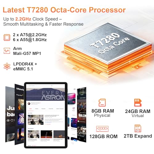 Image of EHFiDC Tablet 10 Inch Android 16 Tablets, 32GB RAM 128GB ROM 2TB Expand, 2.2GHz Octa-Core, 6000mAh, 5G WiFi, HD IPS Display, Widevine L1, Drop-Proof EVA Case