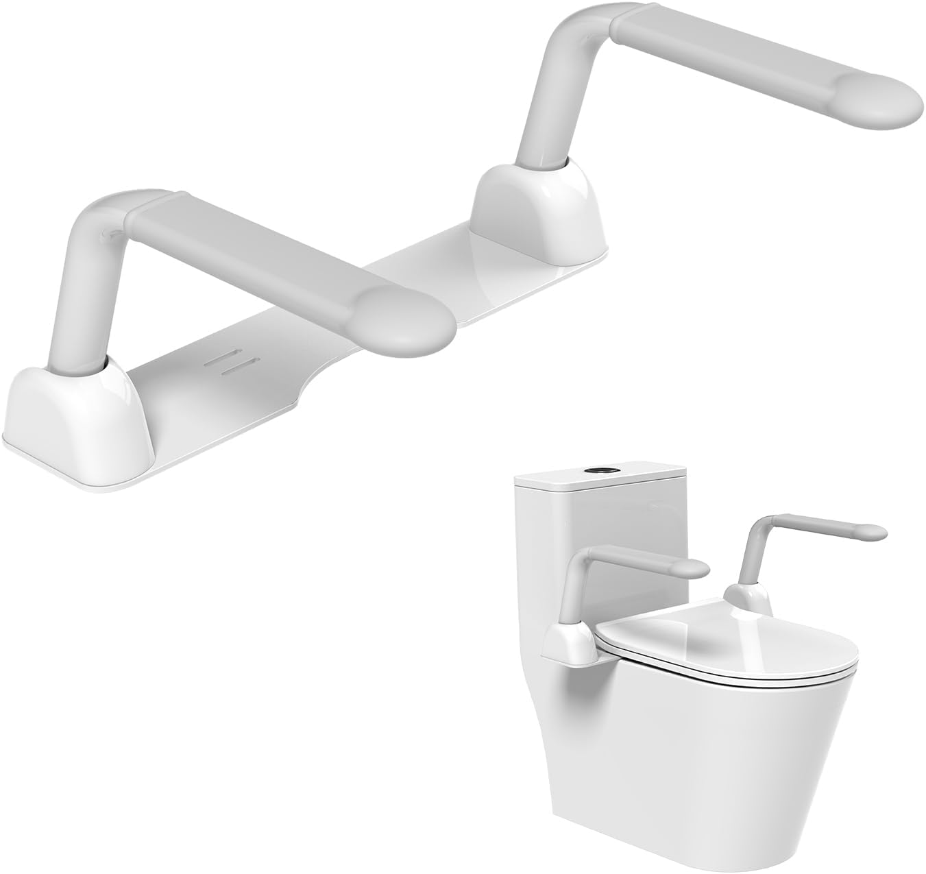 Soporte de seguridad para inodoro con asas plegables, marco de inodoro sin agujeros, estructura de aluminio, soporte para personas mayores y personas con movilidad reducida