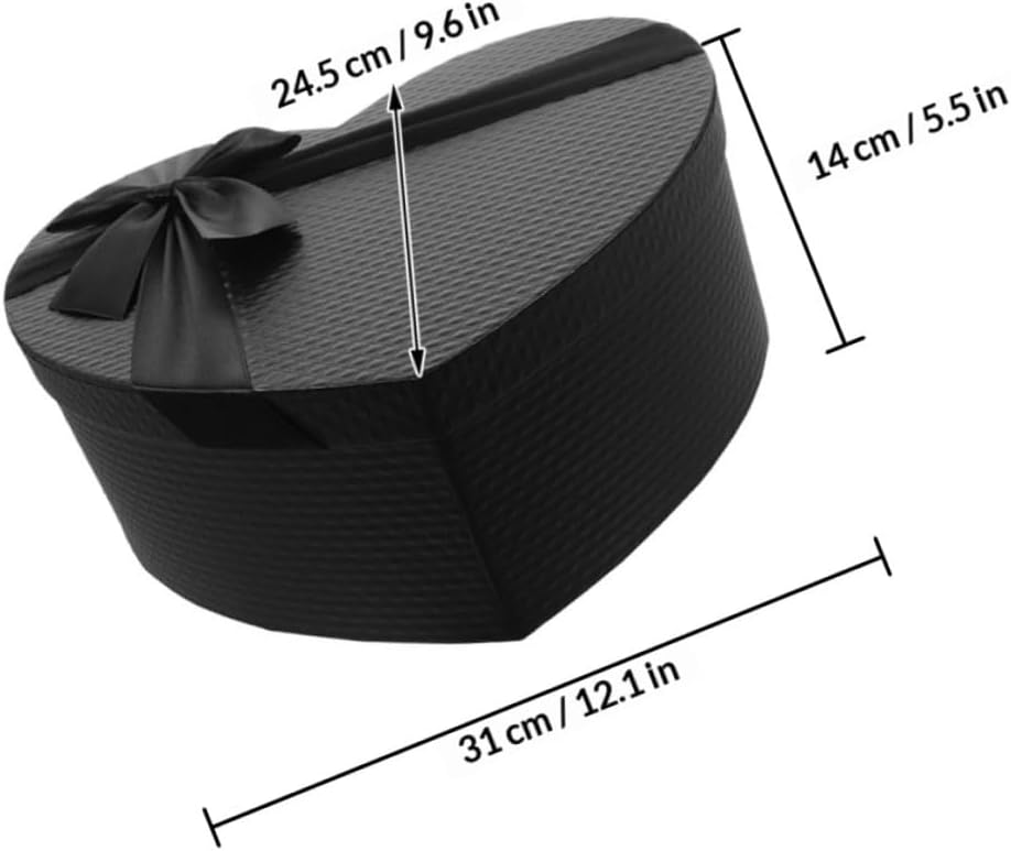 NIYANGLE Heart Shaped Packaging Boxes with Lid Black Large Wrapping Box for Valentine's Day Chocolates and Flowers 2pcs for Party and Wedding