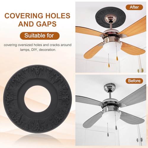 PATIKIL Deckenmedaillon, 10 OD x 4 ID PU Dekoratives Deckenleuchten-Medaillon Kronleuchter-Medaillon 3D-Schnitz-Deckenleuchten-Abdeckplatte für Deckenleuchten-Ventilatoren, Schwarz