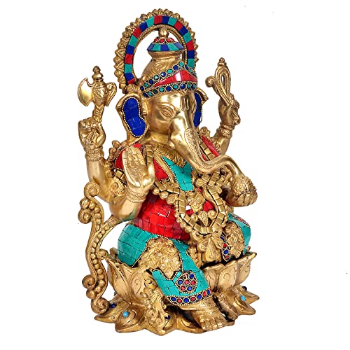 Image of Dattatreya Brass Lord Ganesha Ganpati Idol Vinayak Multicolour Height 13 Inch