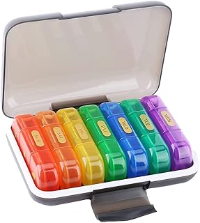 Lanlousy 1 unidad semanal contiene AM PM organizador de medicamentos esenciales de viaje, color negro y multicolor