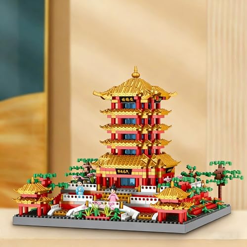 Image of SKY LINE OCEAN Yellow Crane Tower Building Blocks Set (1800 PCS), ABS Construction Large Crane Model with LED Lights, STEM Educational Toy Kit, Only for 14+
