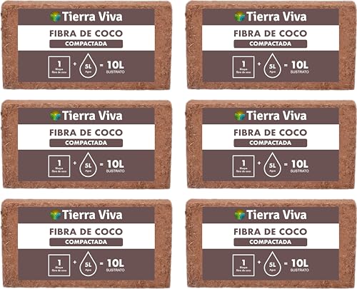 Fibra de Coco para Plantas Natural 6 x 10L | Sustrato de Coco ecológico para Plantas, huerto Urbano, semilleros, Grow y vermicomposteras
