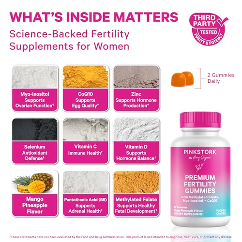 Image of Pink Stork Premium Fertility Gummies | Fertility Supplements for Women with CoQ10, Myo-Inositol + Prenatal Vitamins | Conception Support | Hormone Balance for Women, Ovarian Care - 60 Gummies
