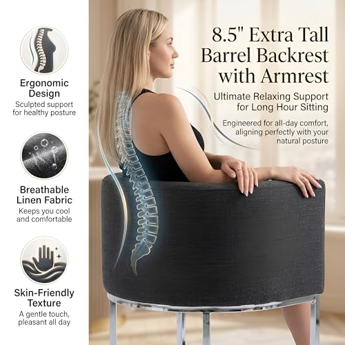 Image of HNY Modern Counter Height Linen Charcoal Fabric Upholstered Counter Stools Set of 4, 24 Inch Kitchen Island Stool with Chrome Finish Metal Frame