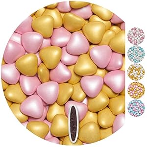 EinsSein 1kg Bruidsuiker Chocolade hartjes Dragées Mix medium roze-goud parel mini chocolade hartjes dragee hart paars…