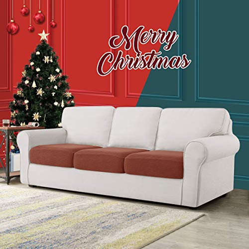 Image of CHUN YI 3Piece Stretch Couch Cushion Covers, Sofa Seat Slipcovers for Pets, Suitable for Armchair Loveseat Sofa with Spandex Jacquard Washable Fabric(3Piece,Brick)
