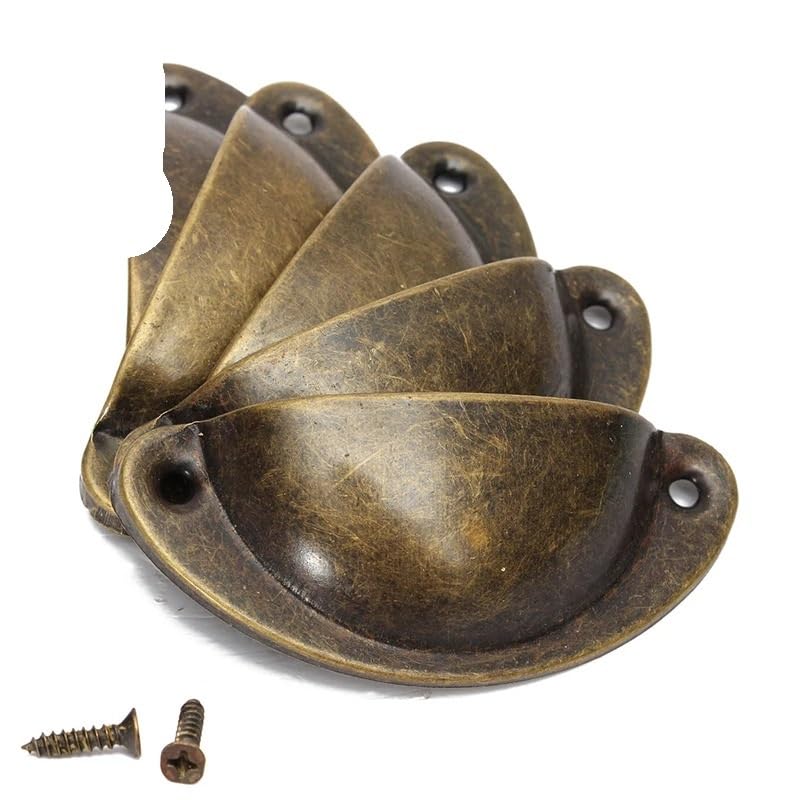 Maniglie for armadietti a conchiglia retrò in ottone antico da 20 pezzi(Brushed Green Bronze)
