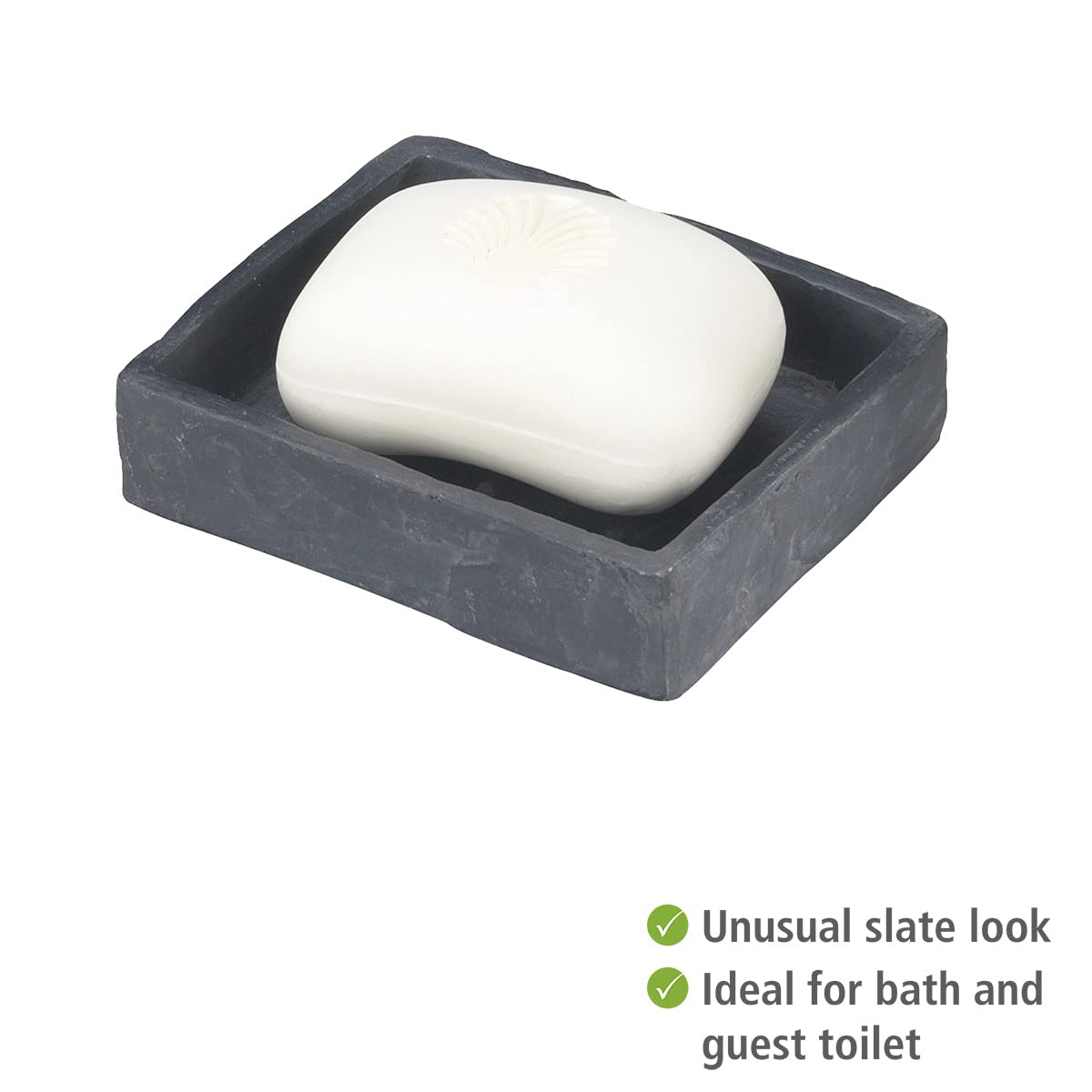 Wenko 17922100 Mydelniczka Slate Rock stonelook, plastikowa żywica poliestrowa, 11,2 x 2,7 x 9,4 cm, szary antracyt