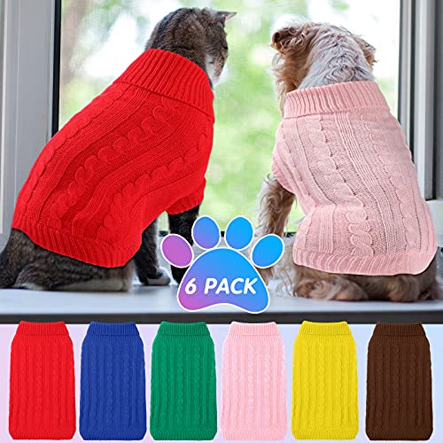 6 Pieces Dog Sweaters Pet Sweater Knitted Dog Sweaters For Small Dogs Medium Dogs Puppy Dogs Turtleneck Classic Pet Sweater Dog Winter Clothes For Girls Boys Dog Cat (Chic Color, Small) #TOP3