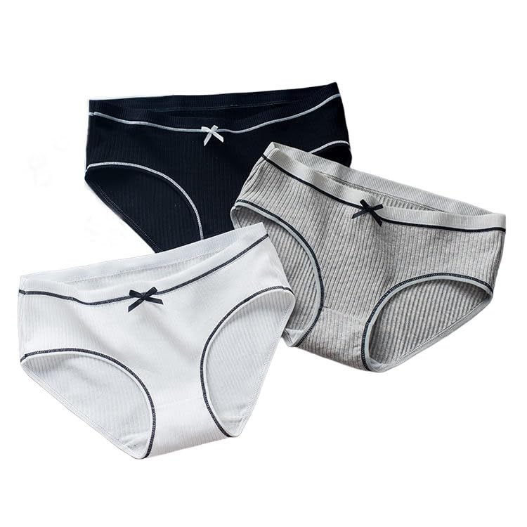 ayushicreationaWomen's Comfort Cotton Underwear Women's Hipster Panties Mid Waist Cotton Underwear Sexy Seamless Girls' Briefs Lingerie Pack of 3, Black, Grey, White. (M)