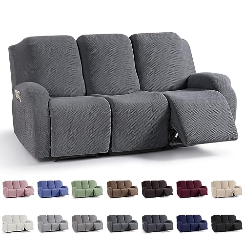 KinCam Recliner Covers, Stretch Reclining Chair Covers, Recliner Sofa Slipcovers Stripe Jacquard Recliner Couch Covers Furniture Protector Covers for Pet Kid (3 Seater, Dark Gray) by KinCam - Used condition - CA$60.50