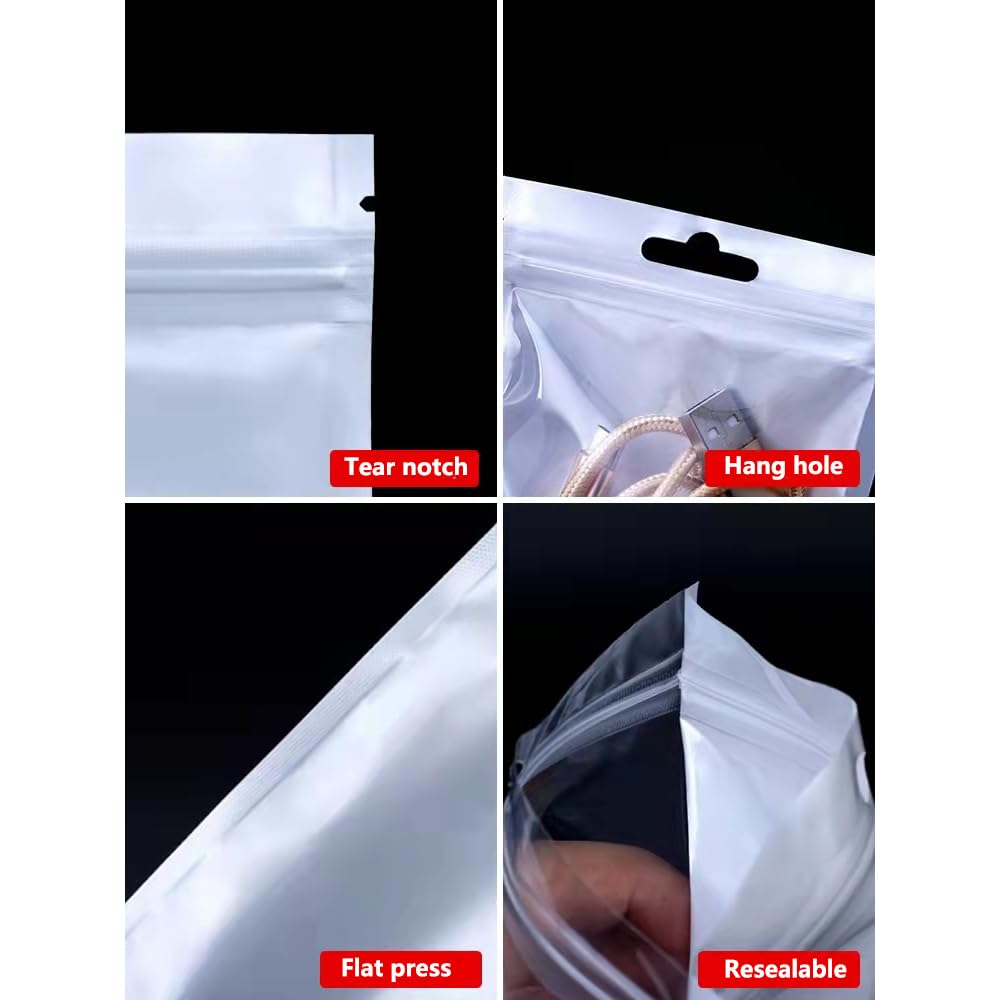 100 sacchetti in plastica bianca trasparente con chiusura lampo con foro per appendere, tacca a strappo, riutilizzabili, richiudibili, regalo, sacchetti per imballaggio per alimenti, 24 x 36 cm,Altro