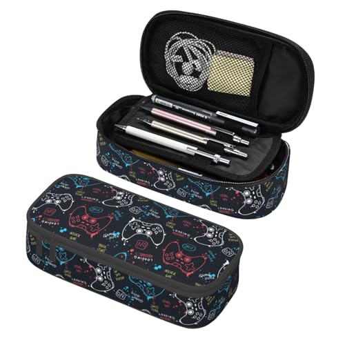 Image of Video Game Controller Large Pencil Case With Zipper Compartments Stationery Pencil Bag For Kids Teens Students School Supplies