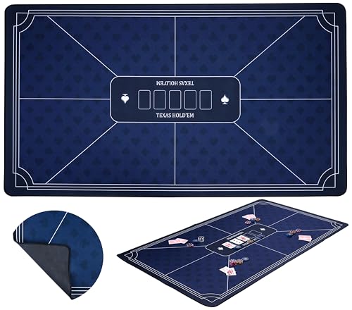 Engelhart Pokermatte Blau 140x80 cm Große Poker Tischauflage mit Rutschfester Gummiunterseite Faltbare Poker Matte für Texas Holdem Blackjack & Casino Kartenspiele - 320995