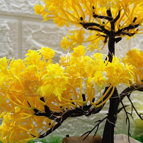 Image of Artificial LED Bonsai Tree with Lush Colorful Foliage in Elegant Plastic Pot | Artificial Plants with Pot | Indoor Plants | Home Decor Items (Yellow, 24cm)