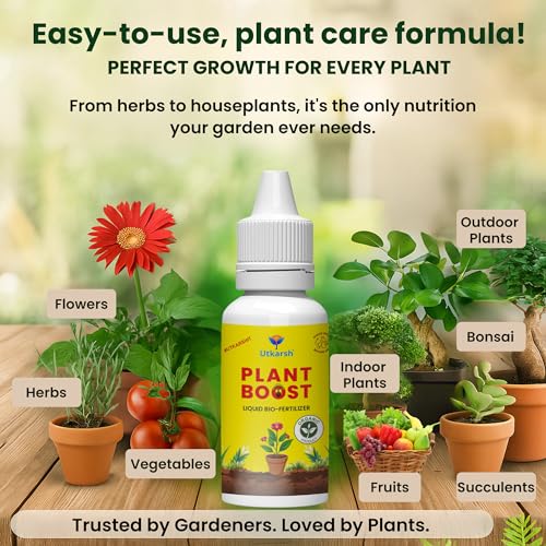 Image of Utkarsh Plant Boost - Liquid Bio Fertilizer, Organic Growth Booster for Faster, Healthier Home Garden Plants, Ideal for Vegetables, Flowers, Herbs & Promotes Healthy Roots (Pack of 3 of 50 ml)