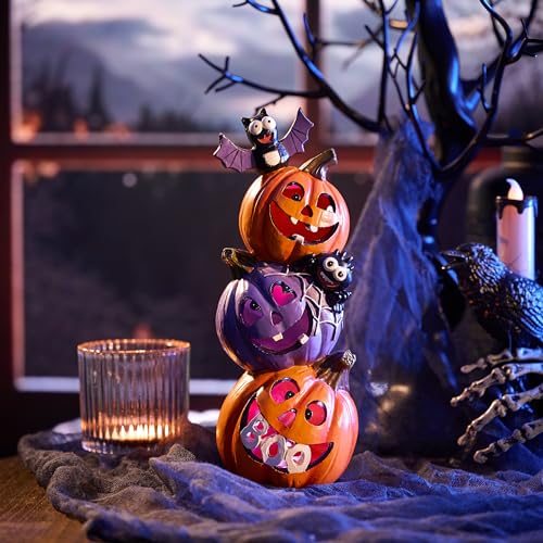 🎃 Lustige Halloween Deko: 25cm Harz Kürbis Figur mit LED Licht – Gruselige Tischornamente für die perfekte Halloween Party! 👻 – Bild 4